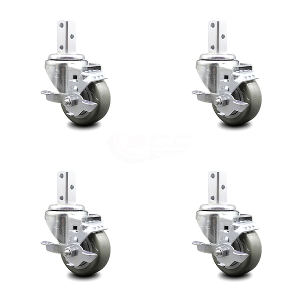 Service Caster 3.5 Inch Gray Poly Wheel Swivel 3/4 Inch Square Stem Caster Set with Brake SCC SCC-SQ20S3514-PPUB-GRY-TLB-34-4 - main